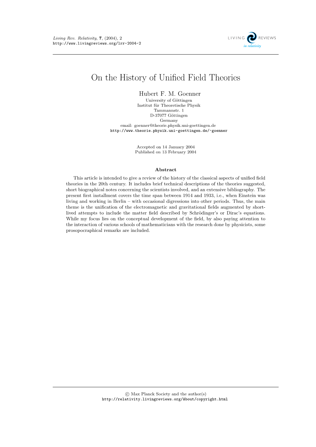 On the History of Unified Field Theories