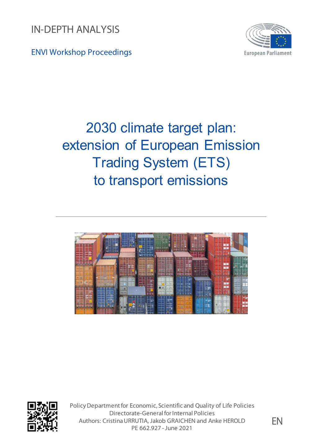 2030 Climate Target Plan: Extension of ETS to Transport Emissions | ENVI Workshop Proceedings