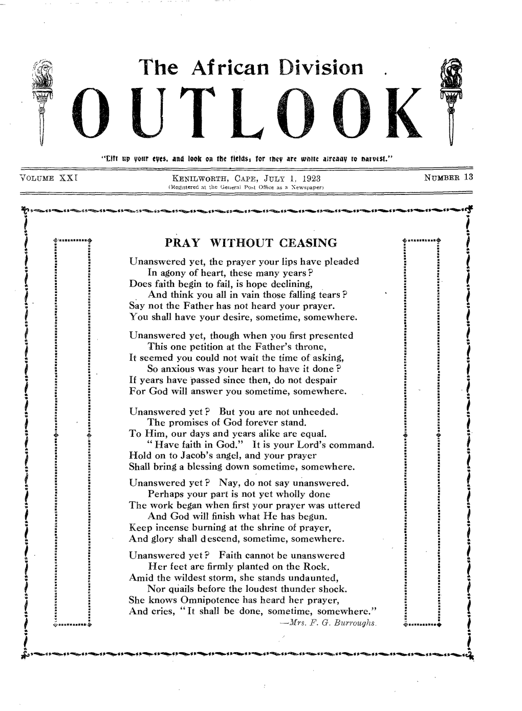 The African Division Outlook for 1923
