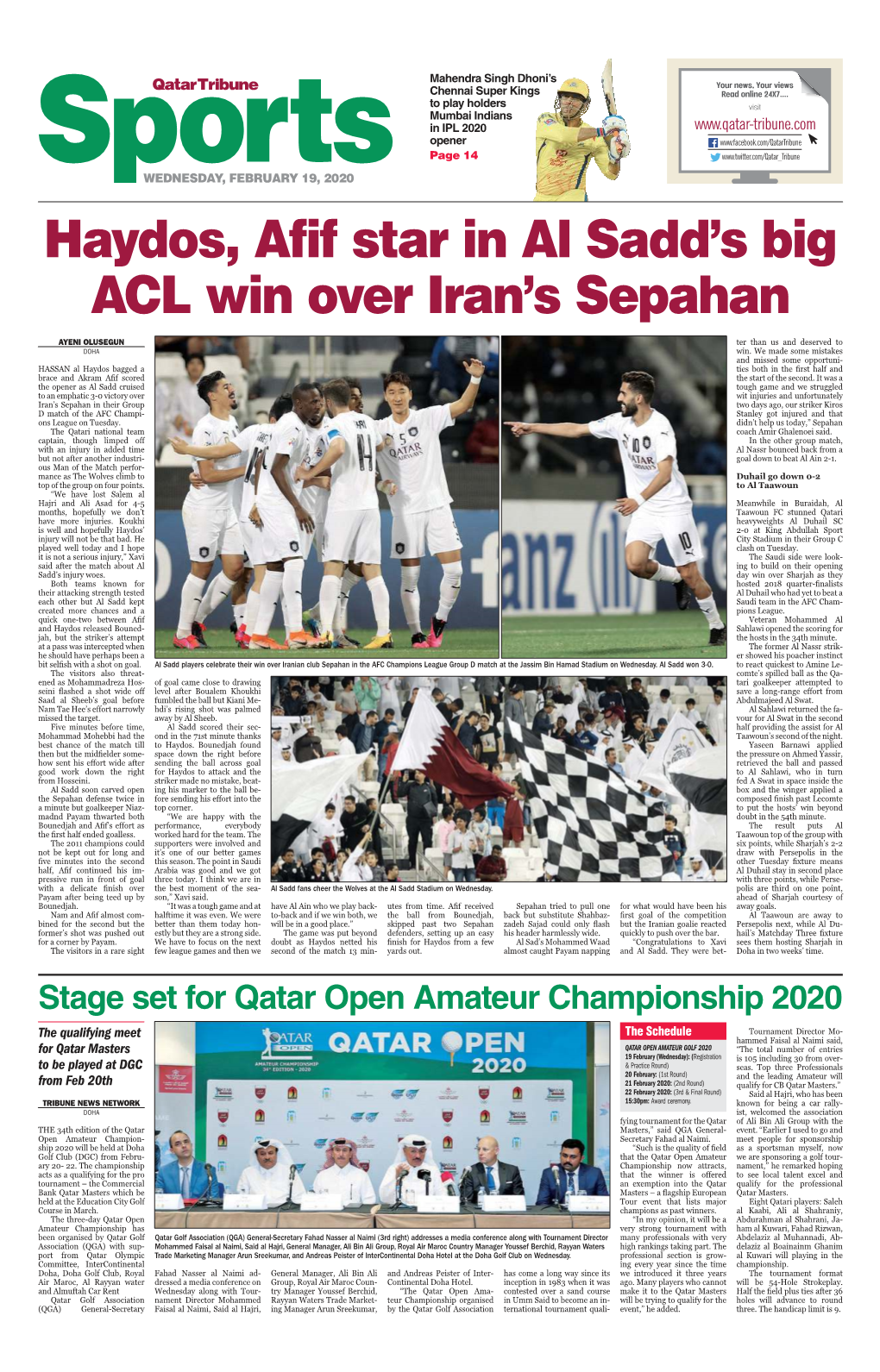 Haydos, Afif Star in Al Sadd's Big Acl Win Over Iran's Sepahan