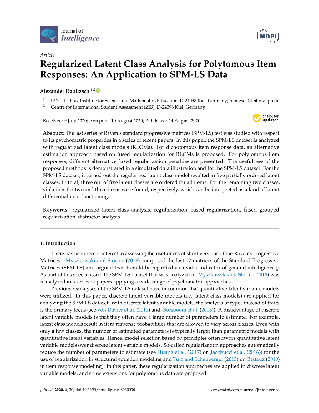 Regularized Latent Class Analysis for Polytomous Item Responses: an Application to SPM-LS Data