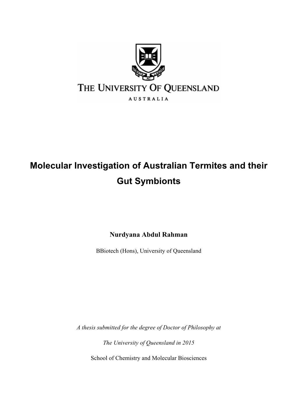 Molecular Investigation of Australian Termites and Their Gut Symbionts