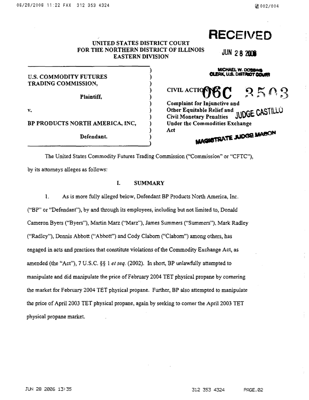 CFTC V. BP Products North America, Inc.: Complaint