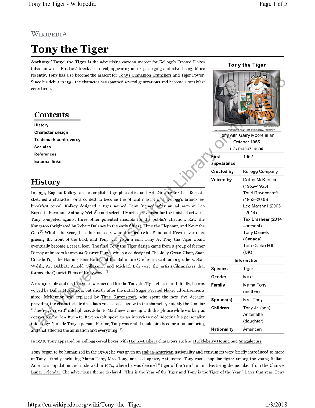 Tony the Tiger - Wikipedia Page 1 of 5