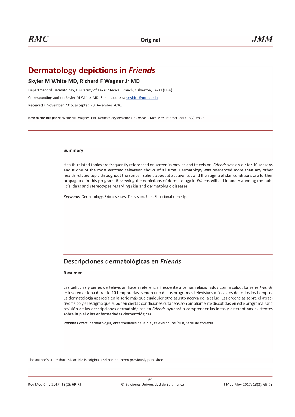 Dermatology Depictions in Friends = Descripciones Dermatológicas En