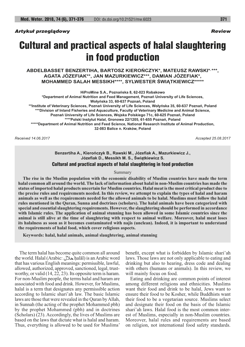 Cultural and Practical Aspects of Halal Slaughtering in Food Production