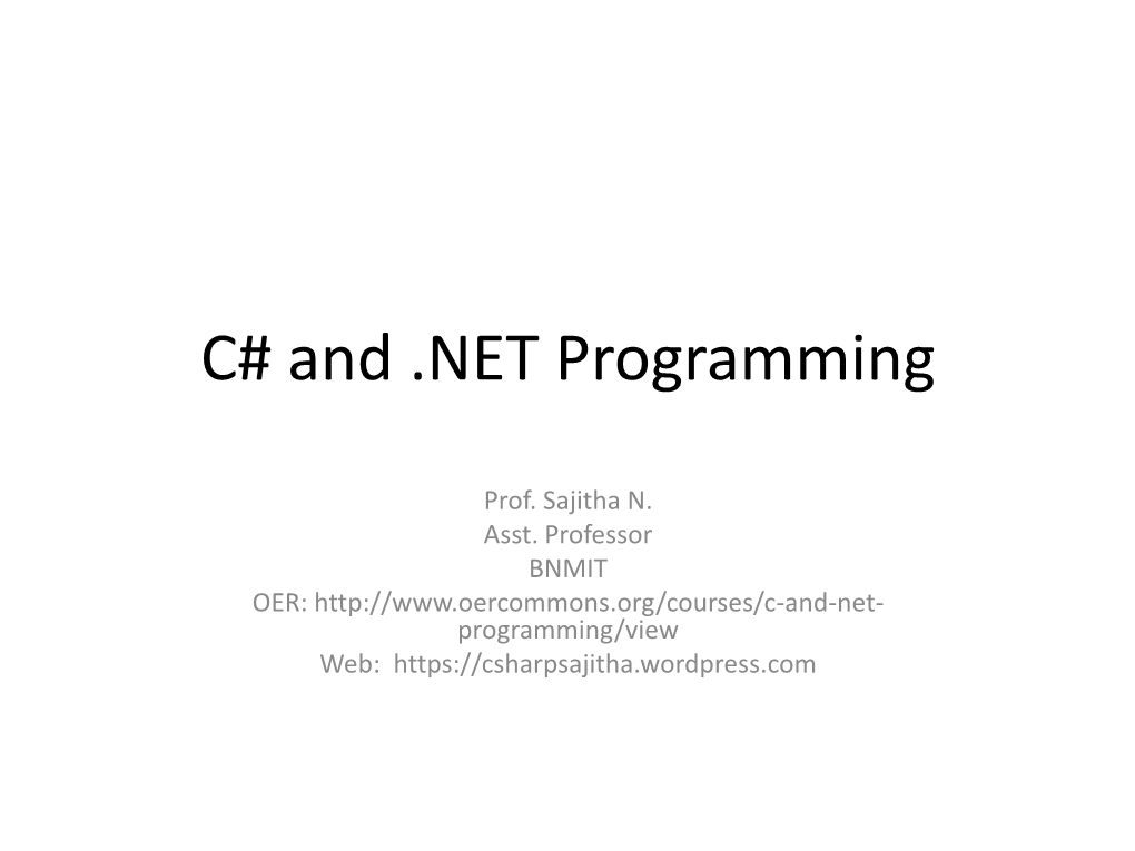 C# and .NET Programming