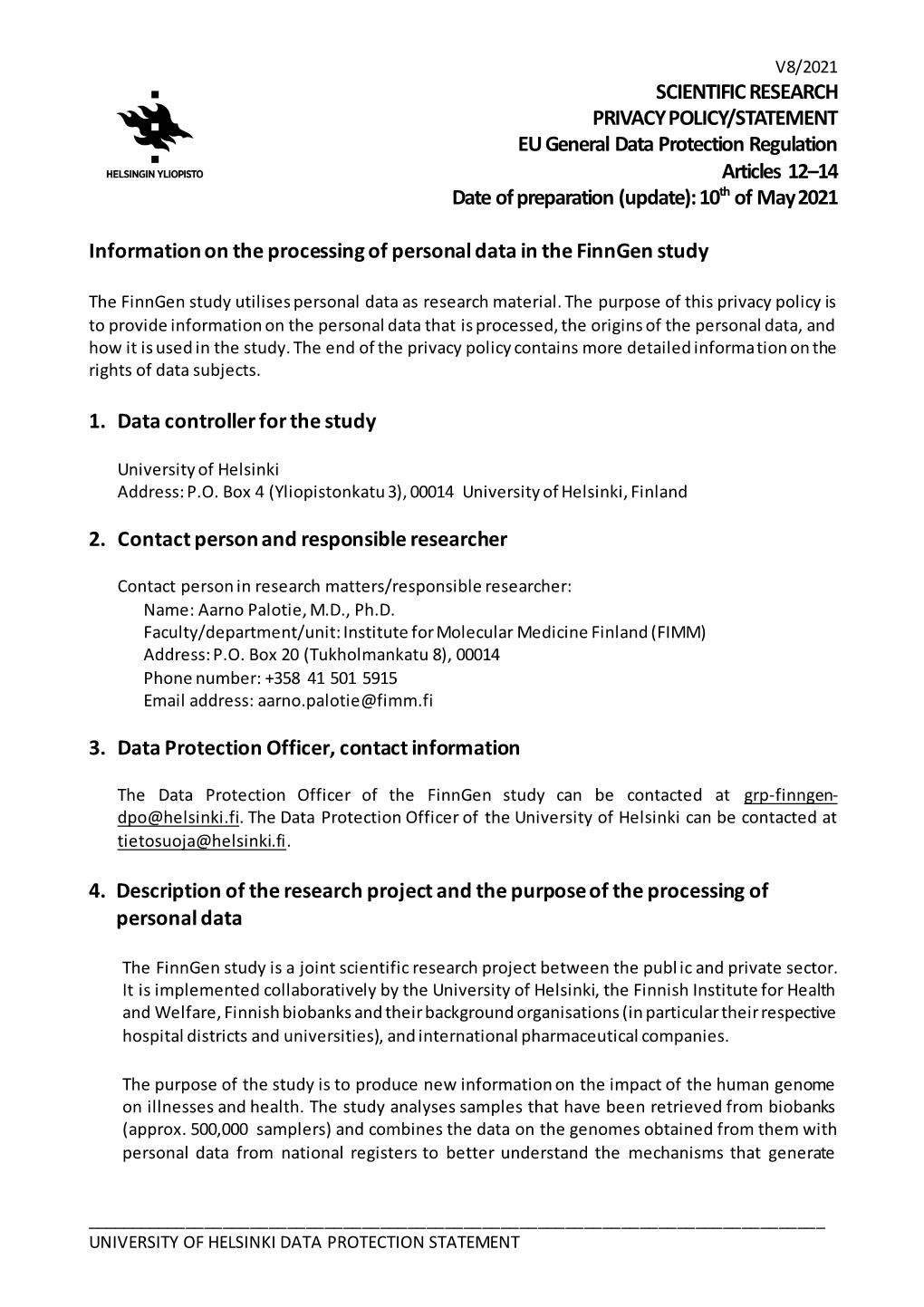 Data Protection Statement As a PDF File