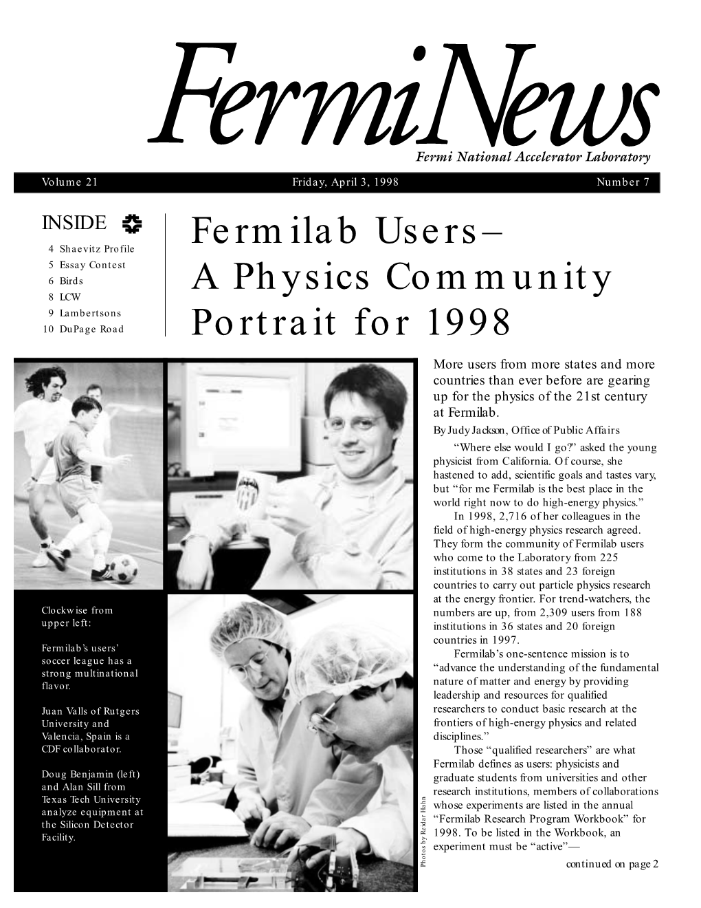 Fermilab Users– a Physics Community Portrait for 1998