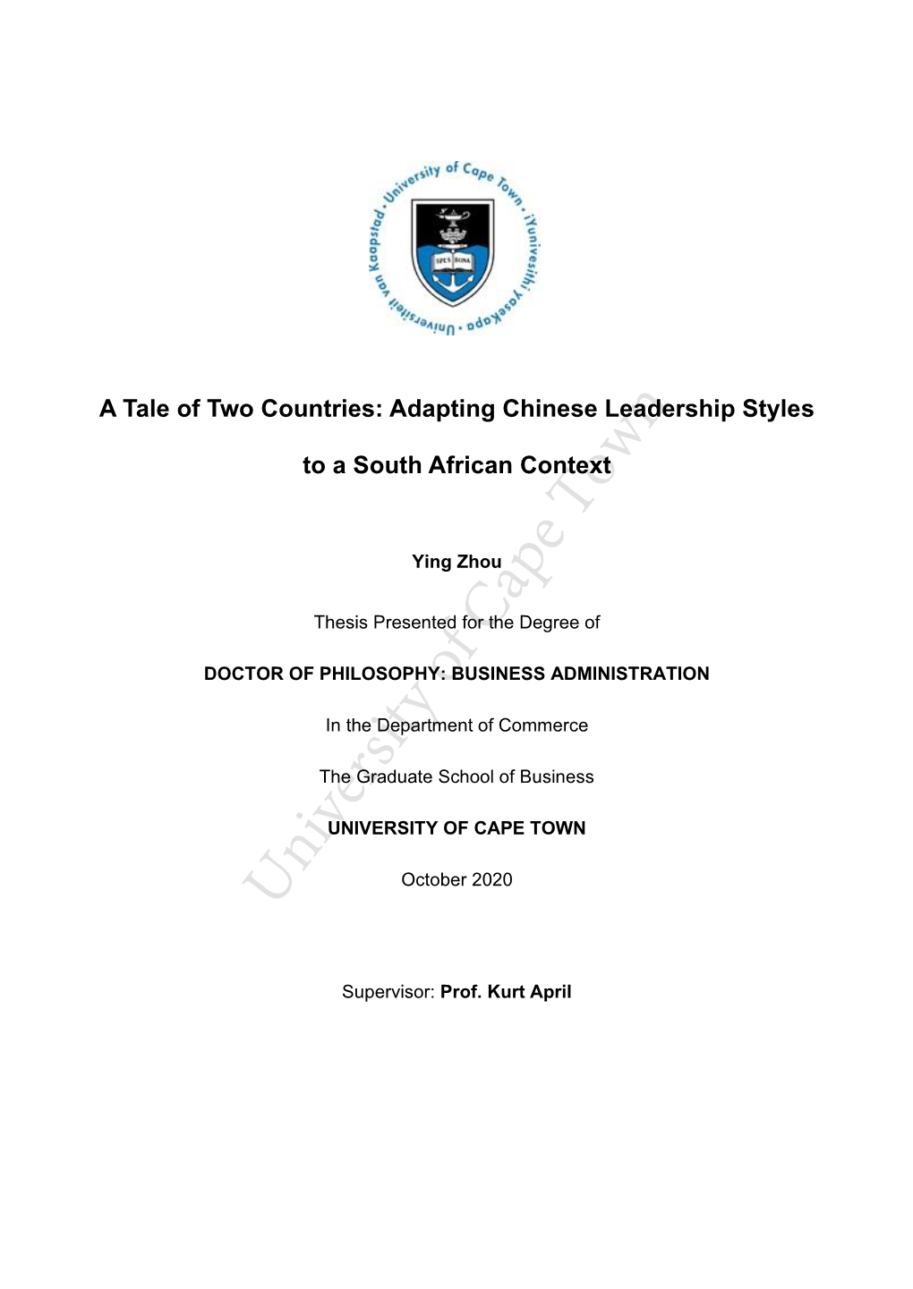 Adapting Chinese Leadership Styles to a South African Context