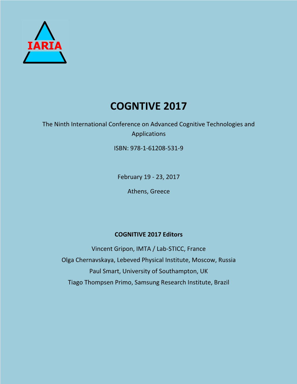COGNITIVE 2017 Proceedings