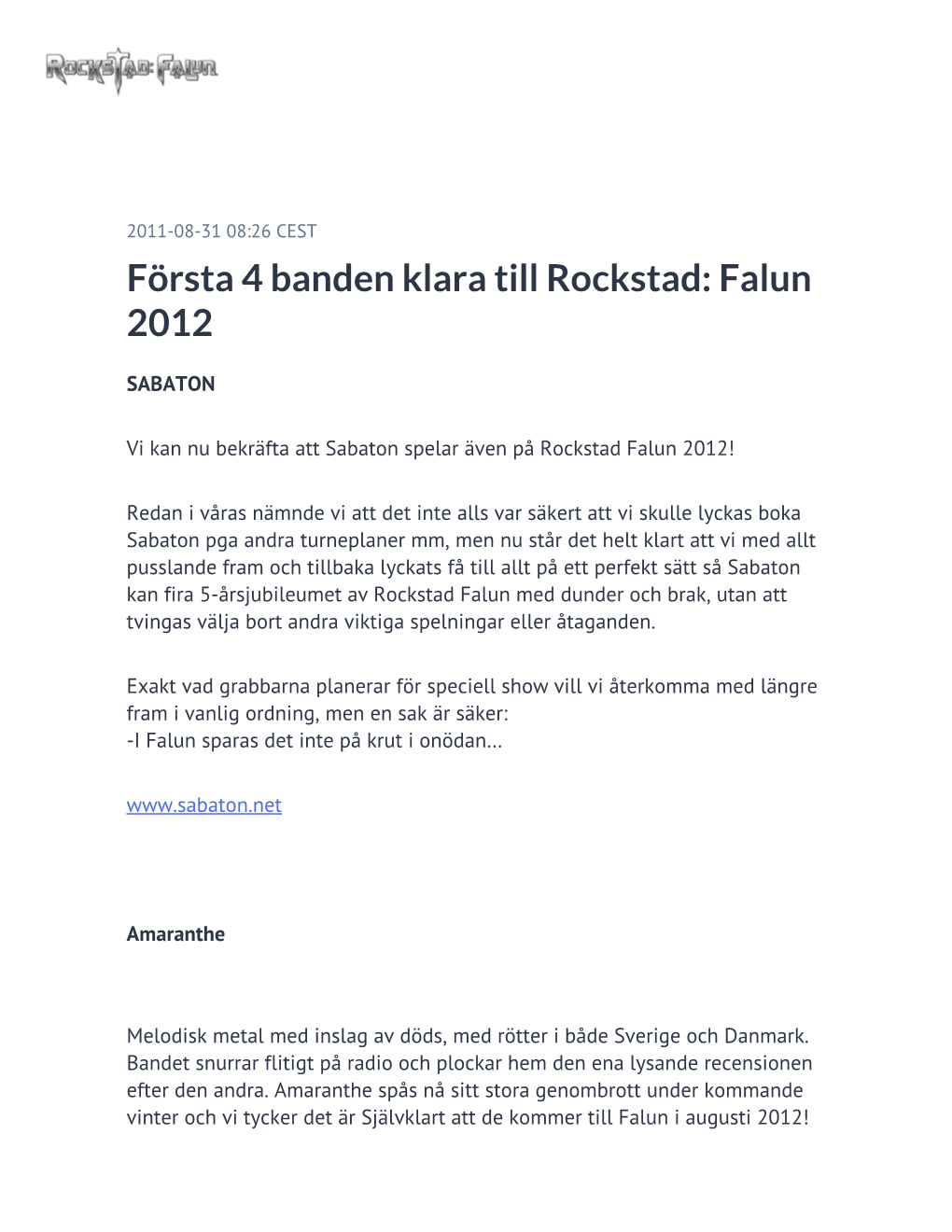 Första 4 Banden Klara Till Rockstad: Falun 2012