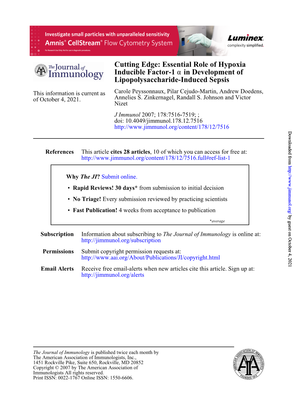 Lipopolysaccharide-Induced Sepsis in Development of Α Inducible Factor-1 Cutting Edge