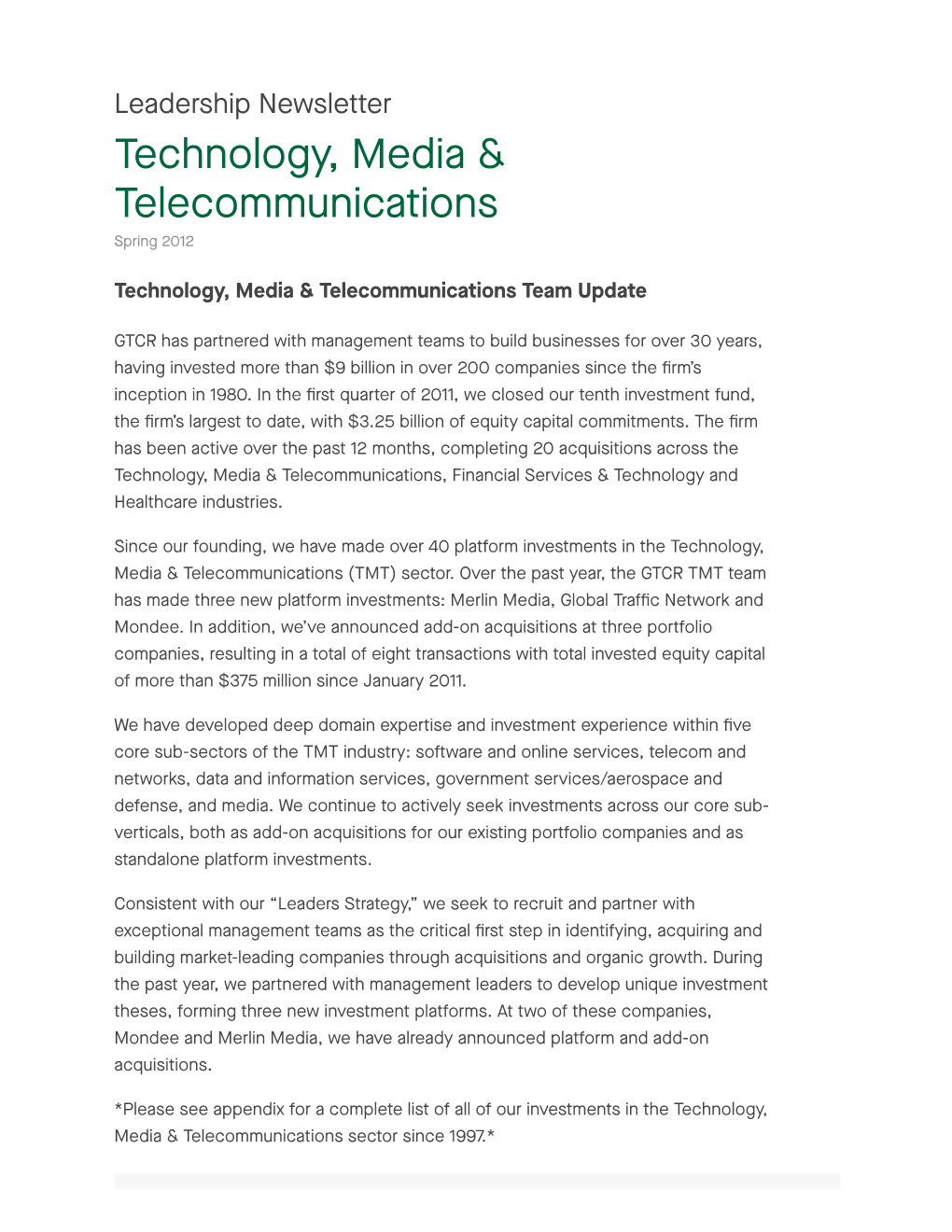 Technology, Media & Telecommunications
