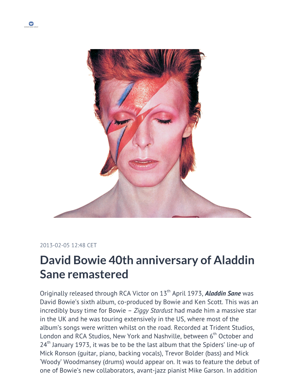 David Bowie 40Th Anniversary of Aladdin Sane Remastered