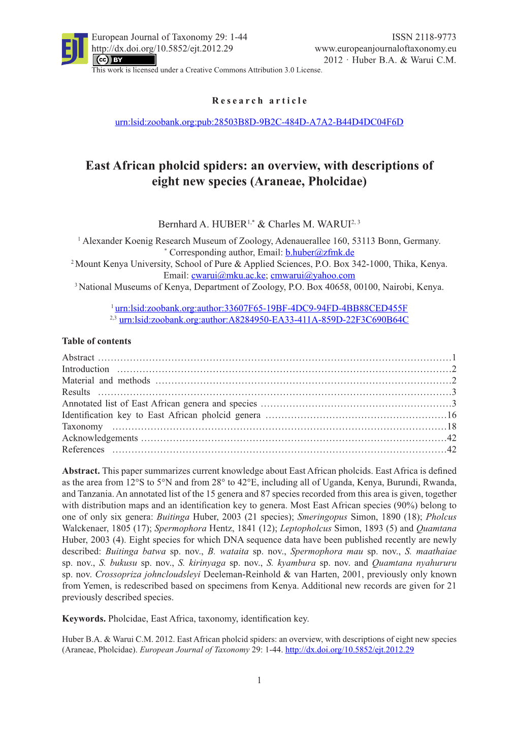 East African Pholcid Spiders: an Overview, with Descriptions of Eight New Species (Araneae, Pholcidae)