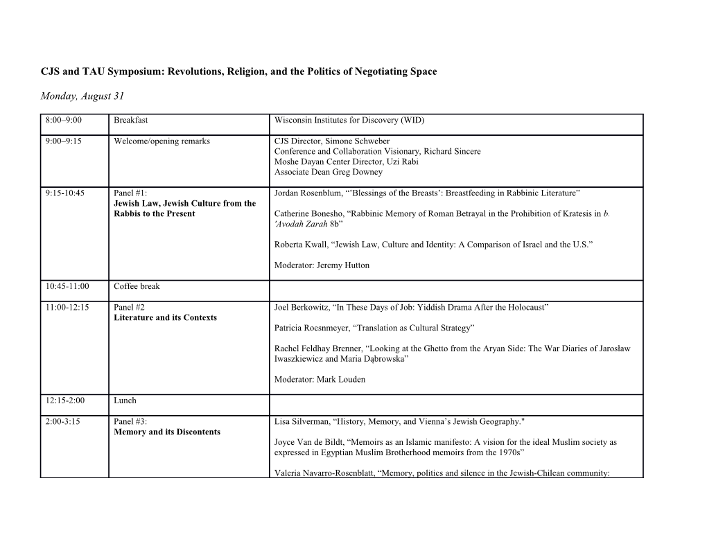 CJS and TAU Symposium: Revolutions, Religion, and the Politics of Negotiating Space