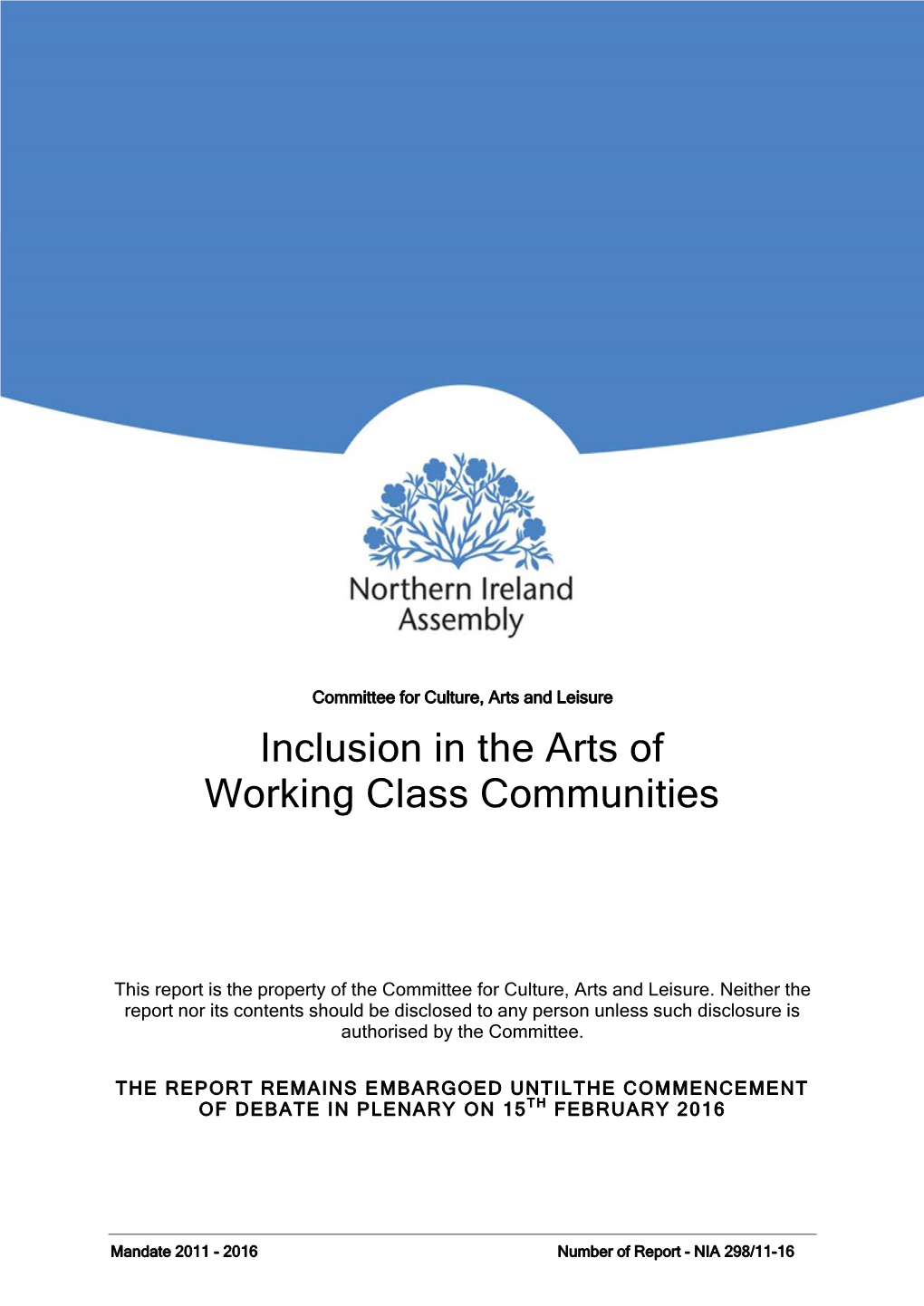 Inclusion in the Arts of Working Class Communities Report