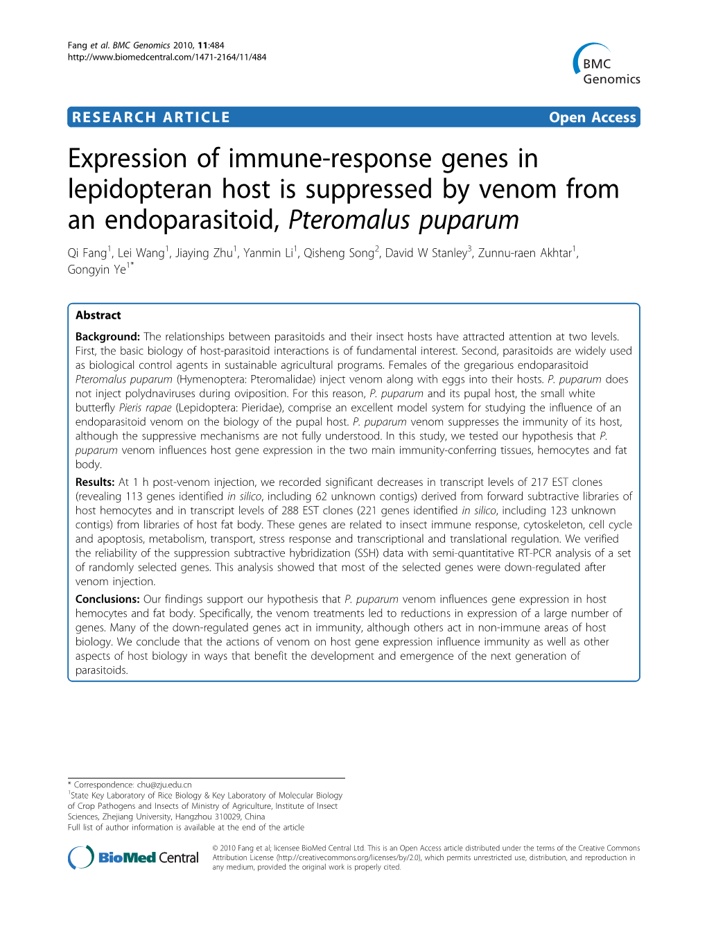 Expression of Immune-Response Genes in Lepidopteran Host Is