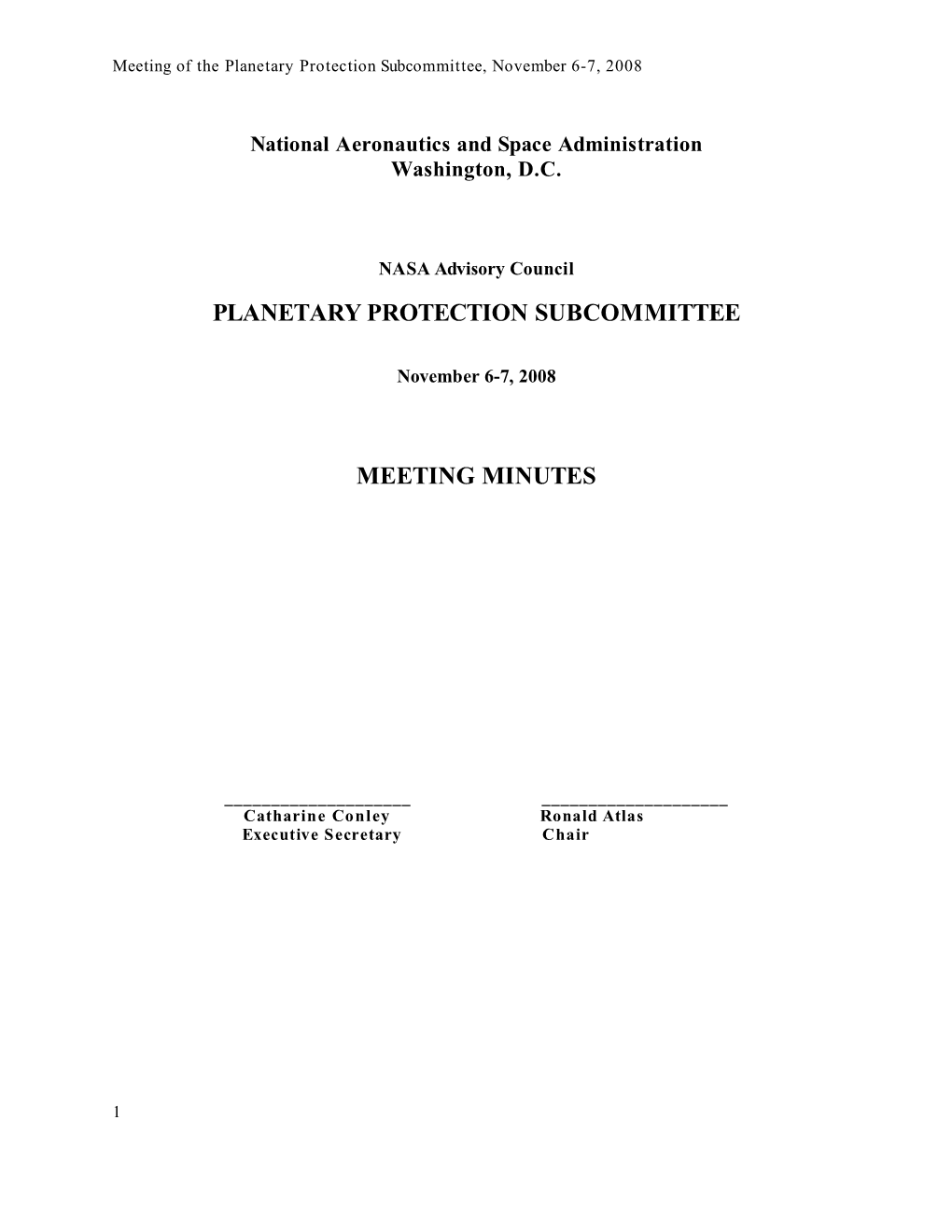 Planetary Protection Subcommittee Meeting Minutes