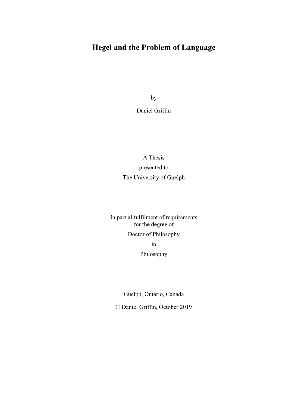 Hegel and the Problem of Language-ETD Monograph