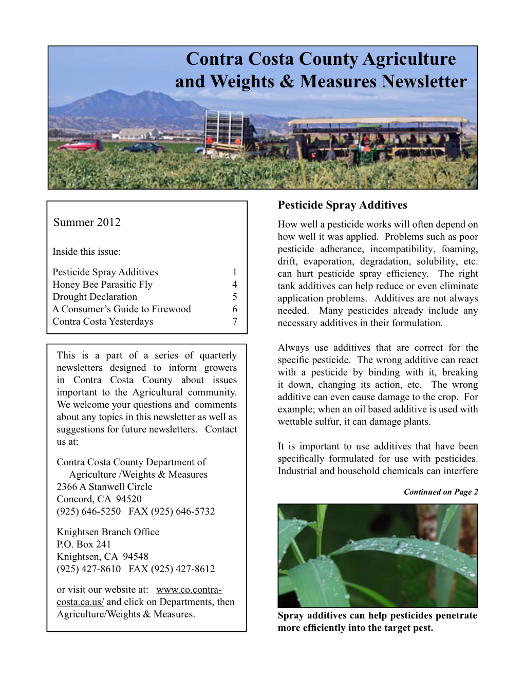 Contra Costa County Agriculture and Weights & Measures Newsletter