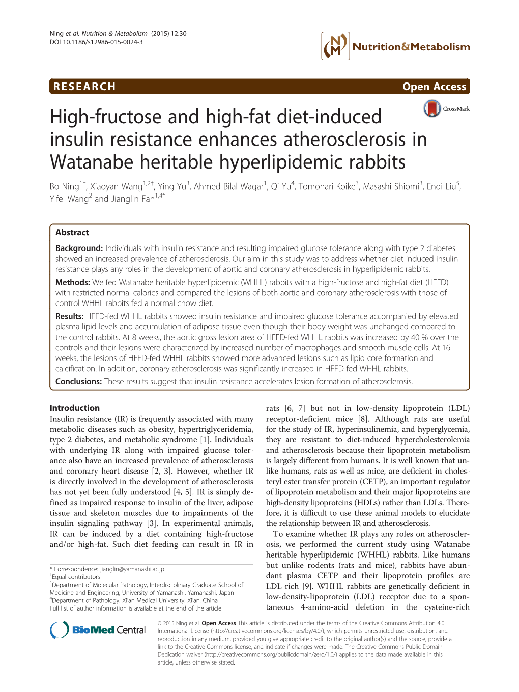 High-Fructose and High-Fat Diet-Induced Insulin Resistance