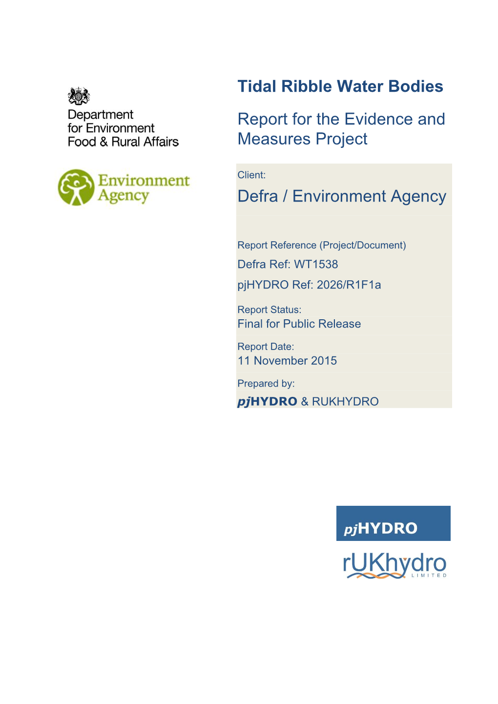 Tidal Ribble Water Bodies Report for the Evidence and Measures Project