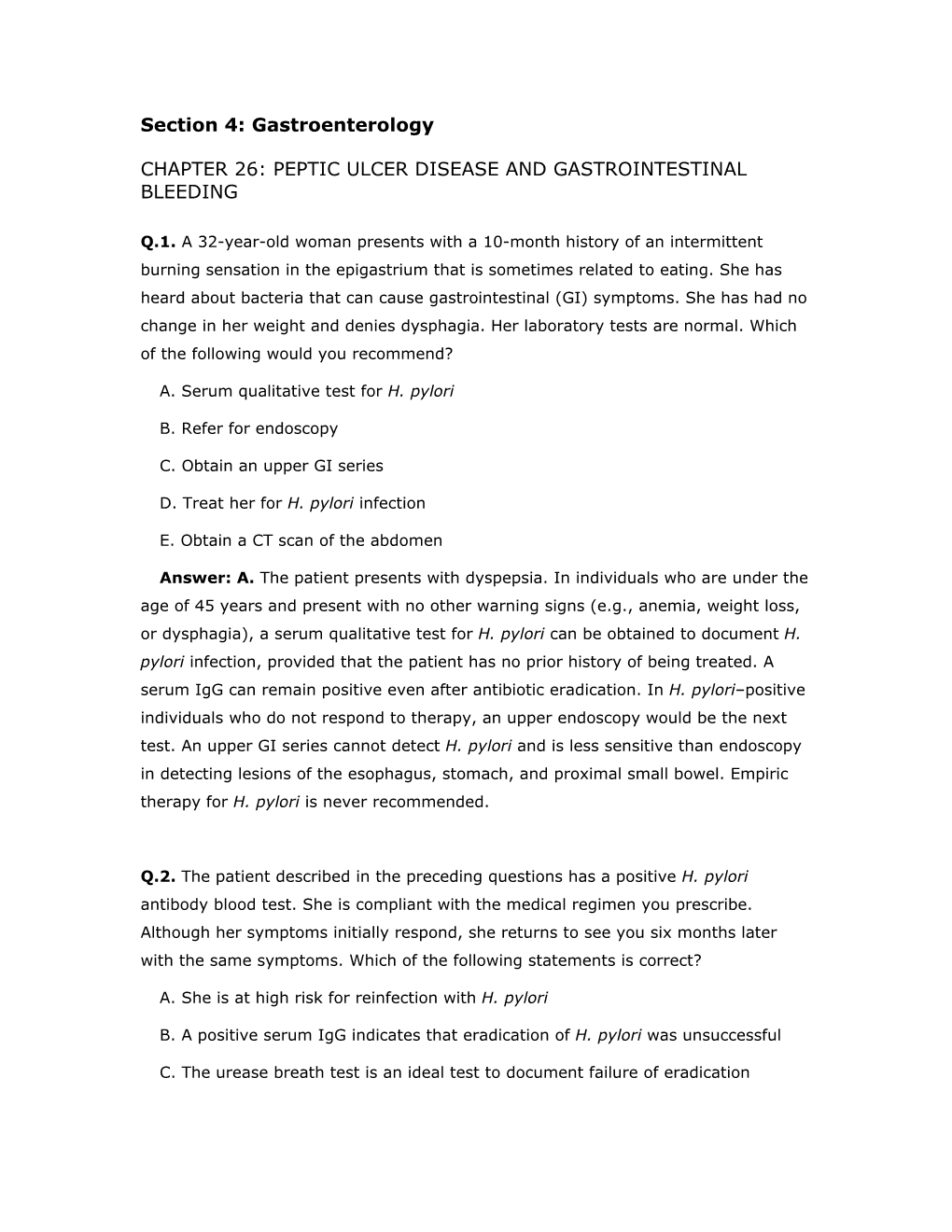 Peptic Ulcer Disease and Gastrointestinal Bleeding