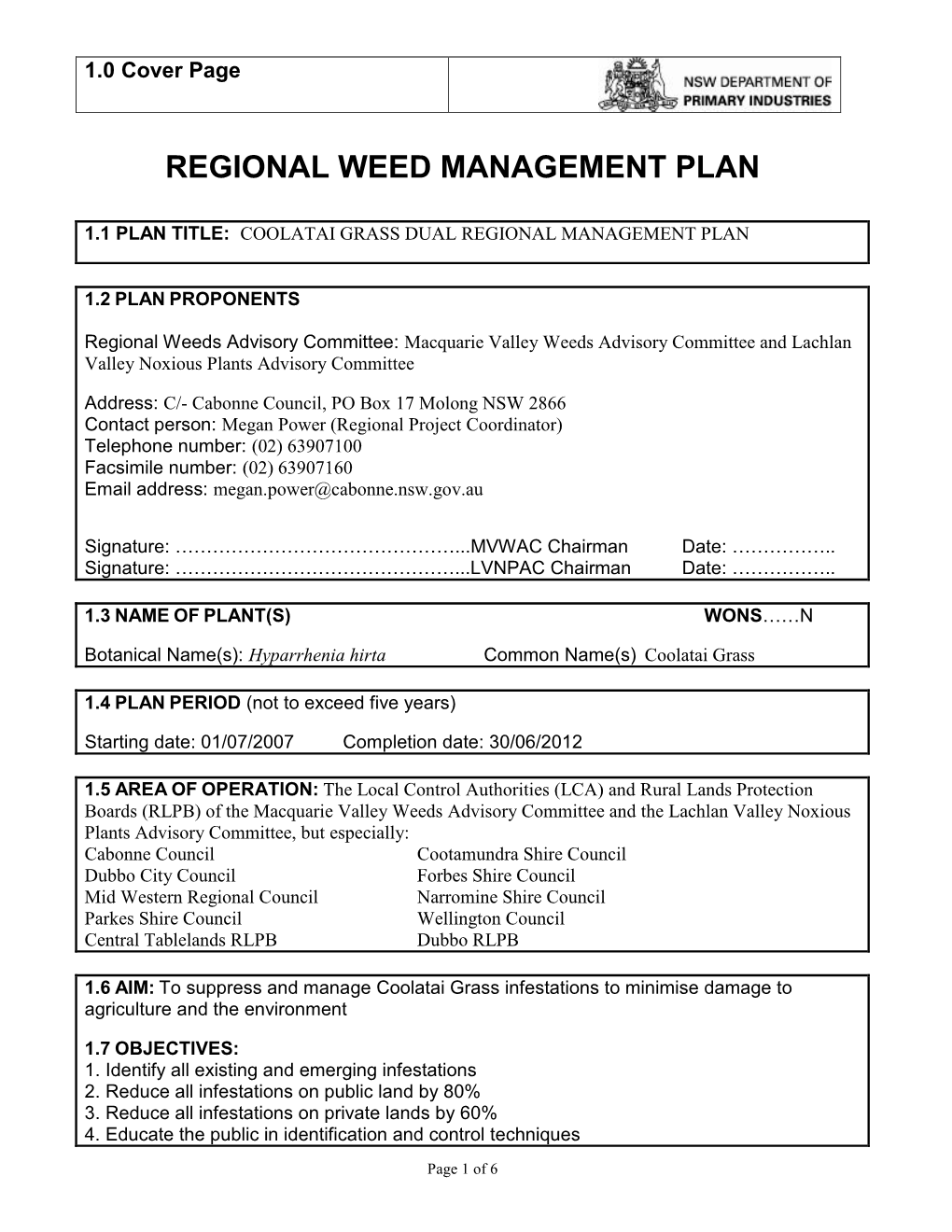 Regional Weed Management Plan