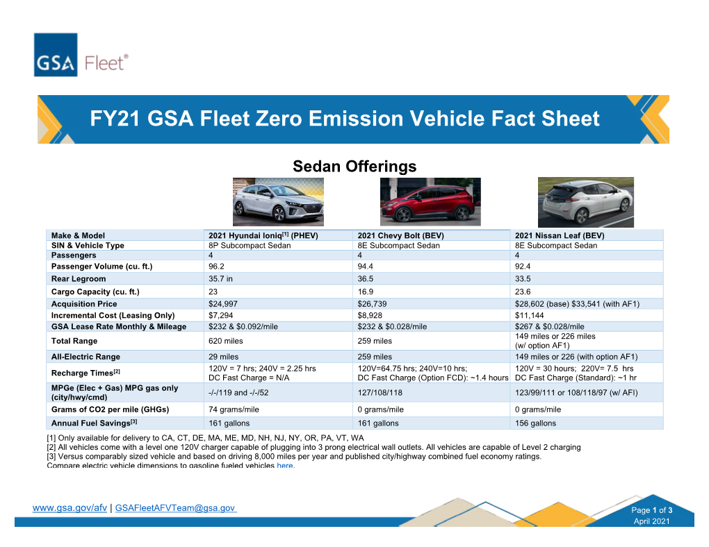 FY21 GSA Fleet Zero Emission Vehicle Fact Sheet