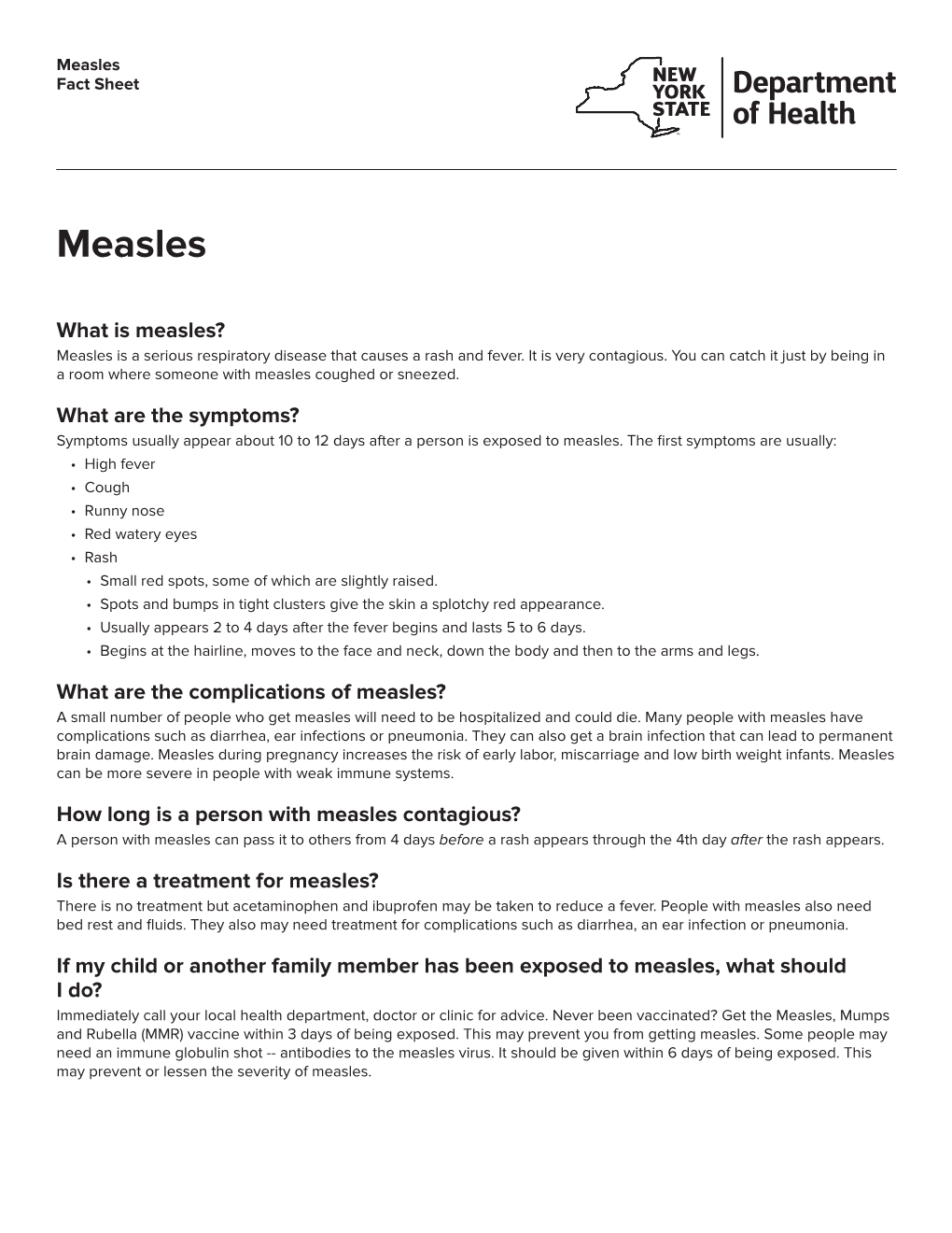 Measles Fact Sheet Department of Health