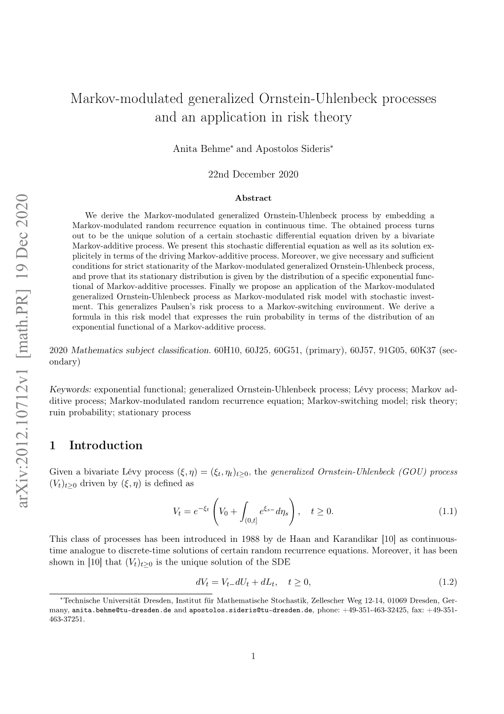 Markov-Modulated Generalized Ornstein-Uhlenbeck Processes And
