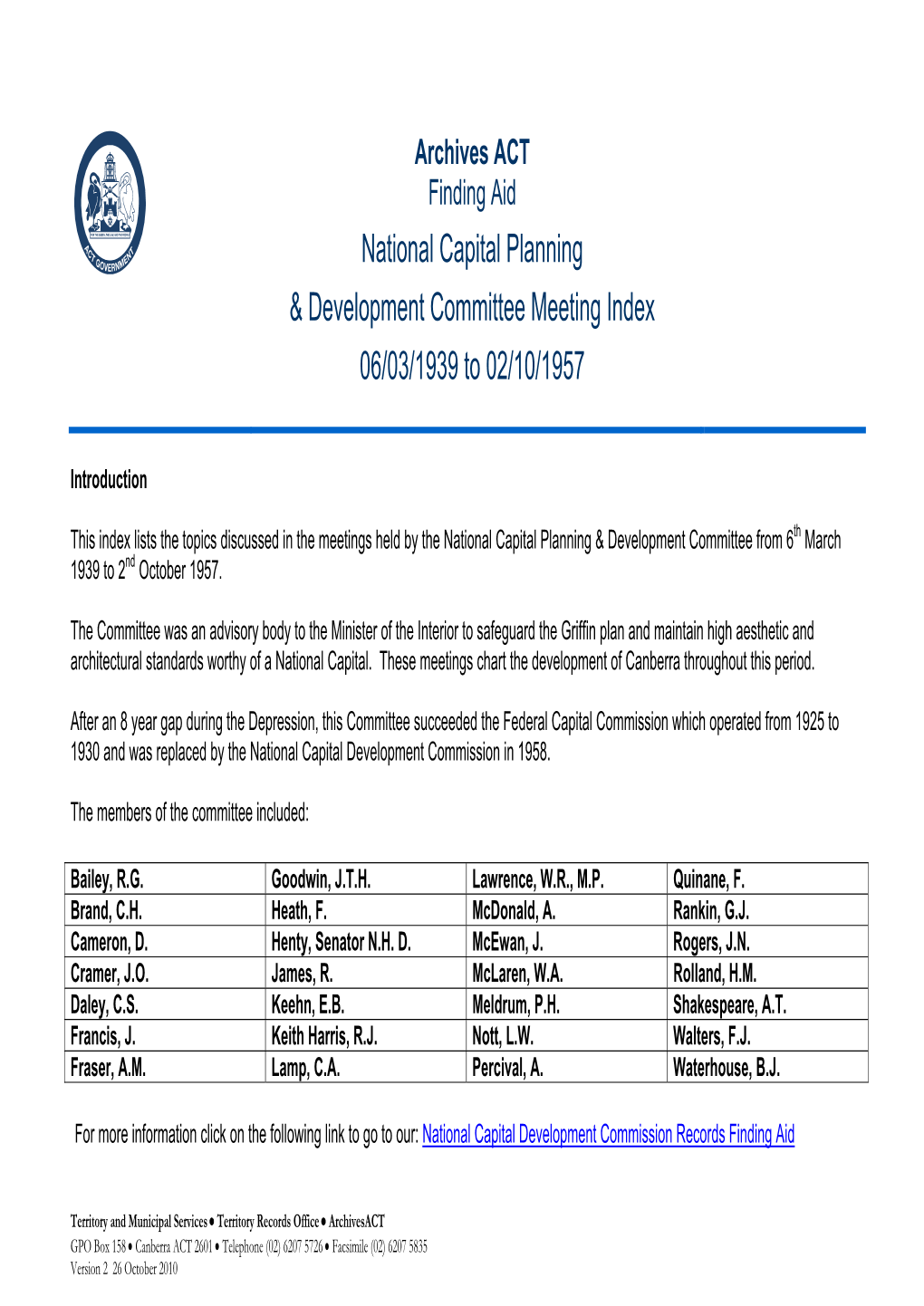 National Capital Planning & Development Committee Meeting