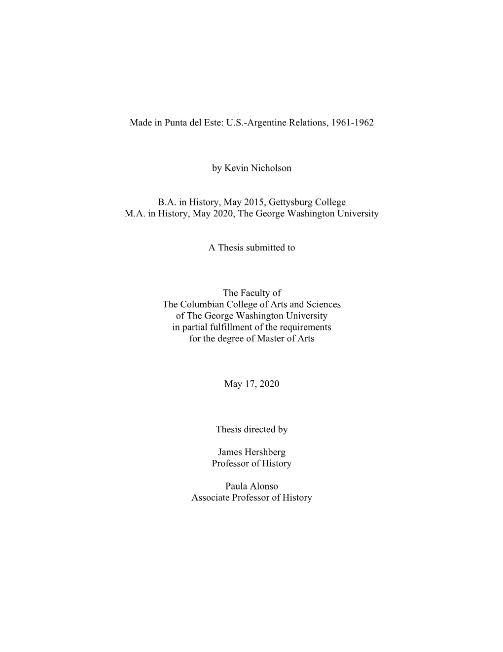 Made in Punta Del Este: U.S.-Argentine Relations, 1961-1962