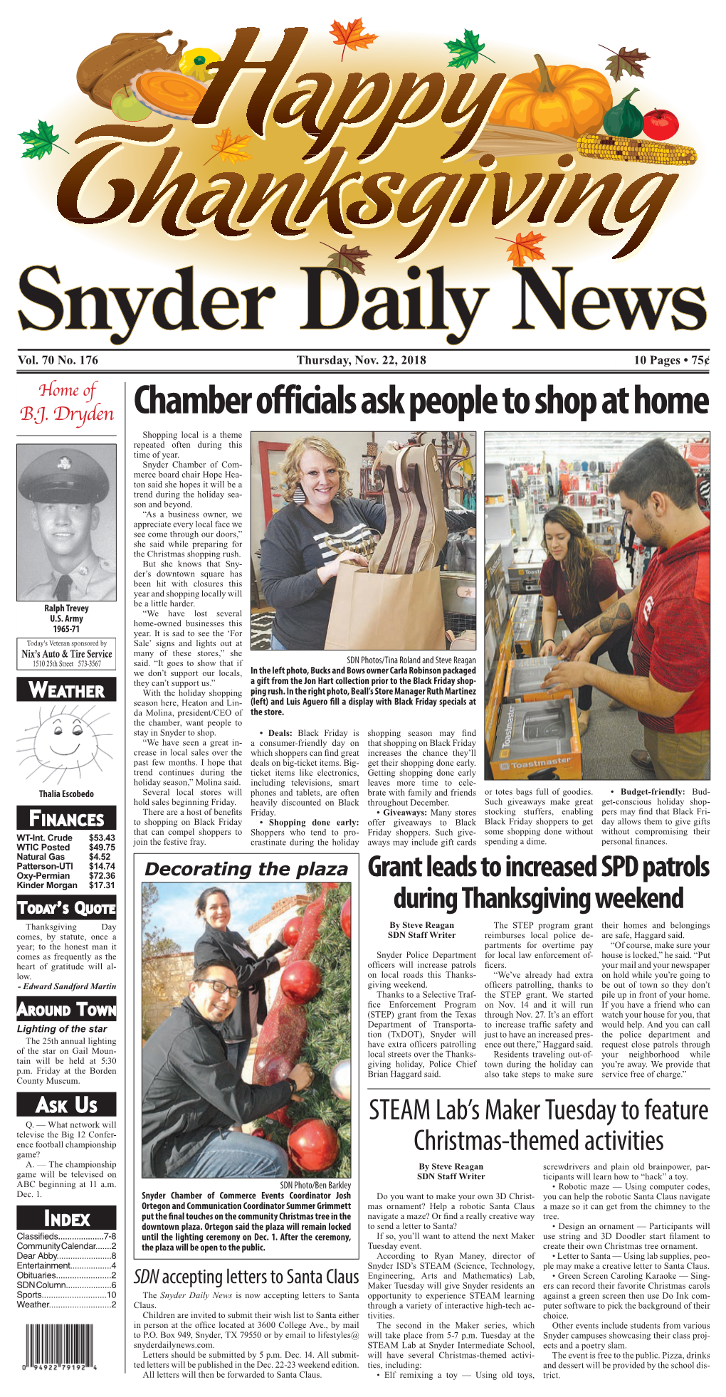 Chamber Officials Ask People to Shop at Home Shopping Local Is a Theme Repeated Often During This Time of Year