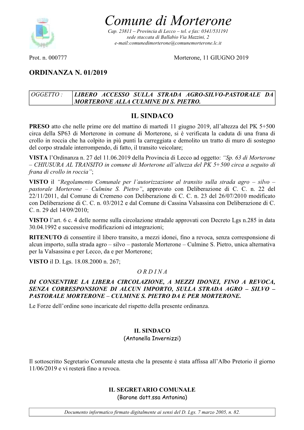 Pdf Ordinanza Libero Transito