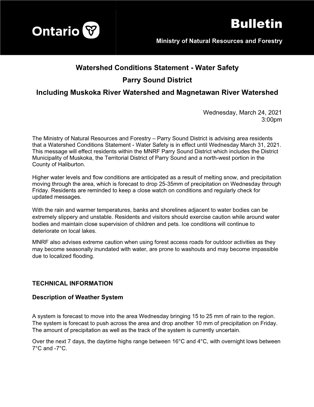 Parry Sound District Including Muskoka River Watershed and Magnetawan River Watershed