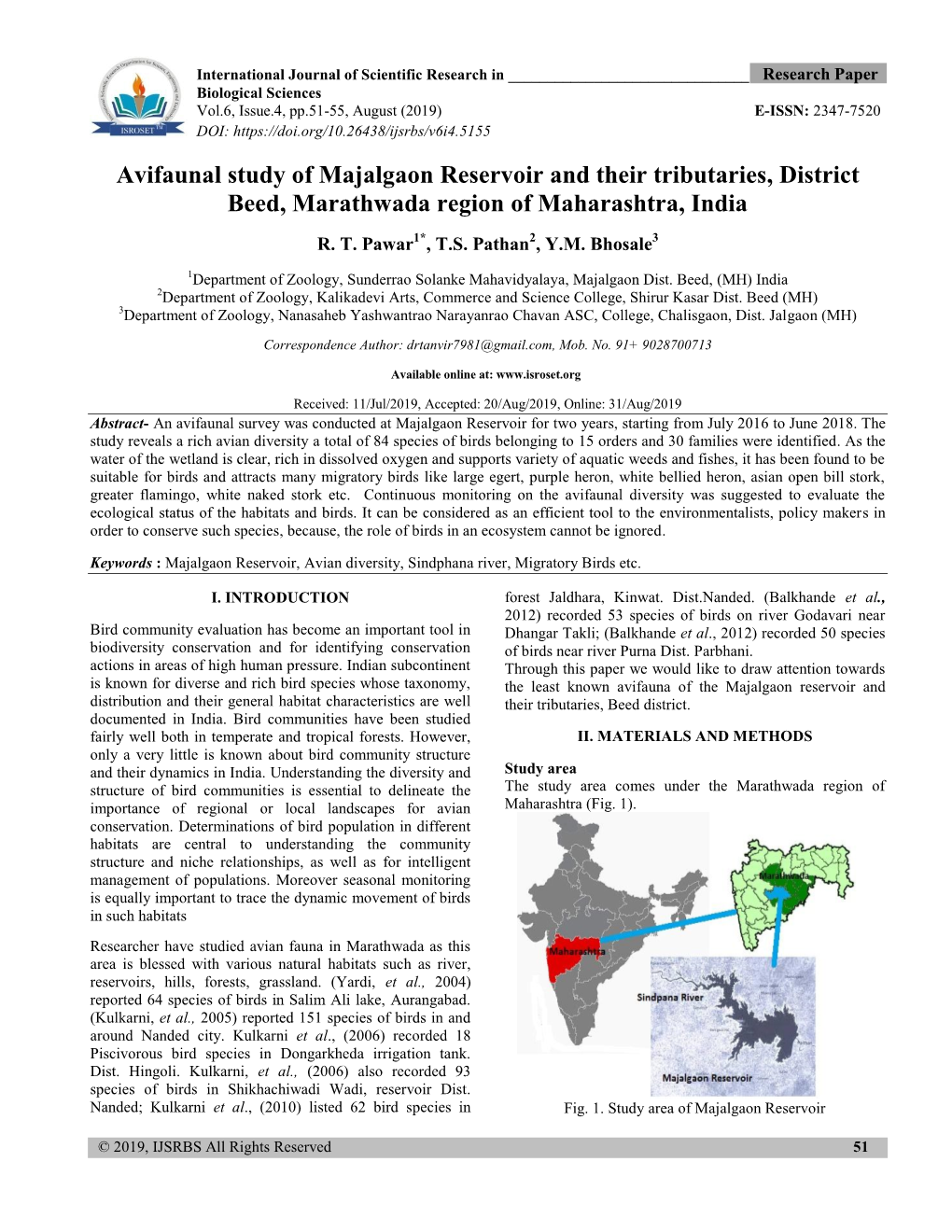 Avifaunal Study of Majalgaon Reservoir and Their Tributaries, District Beed, Marathwada Region of Maharashtra, India