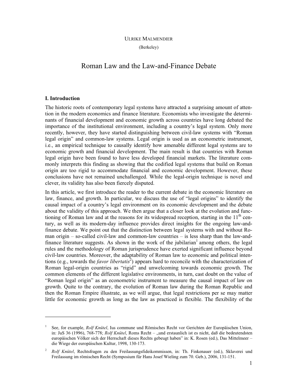 Roman Law and the Law-And-Finance Debate
