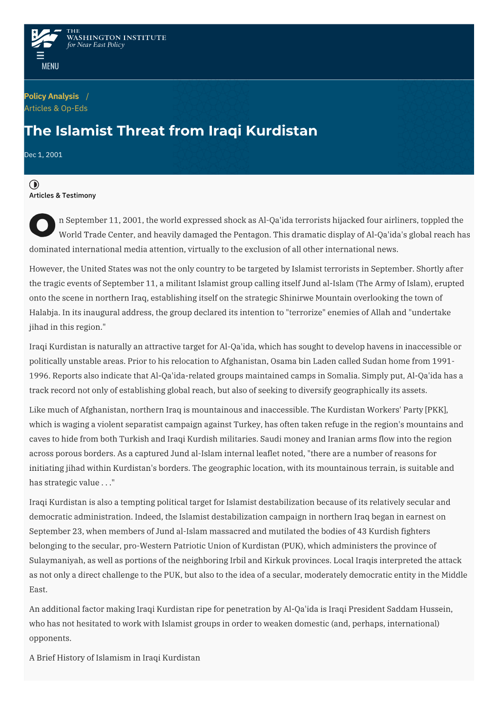 The Islamist Threat from Iraqi Kurdistan | the Washington Institute