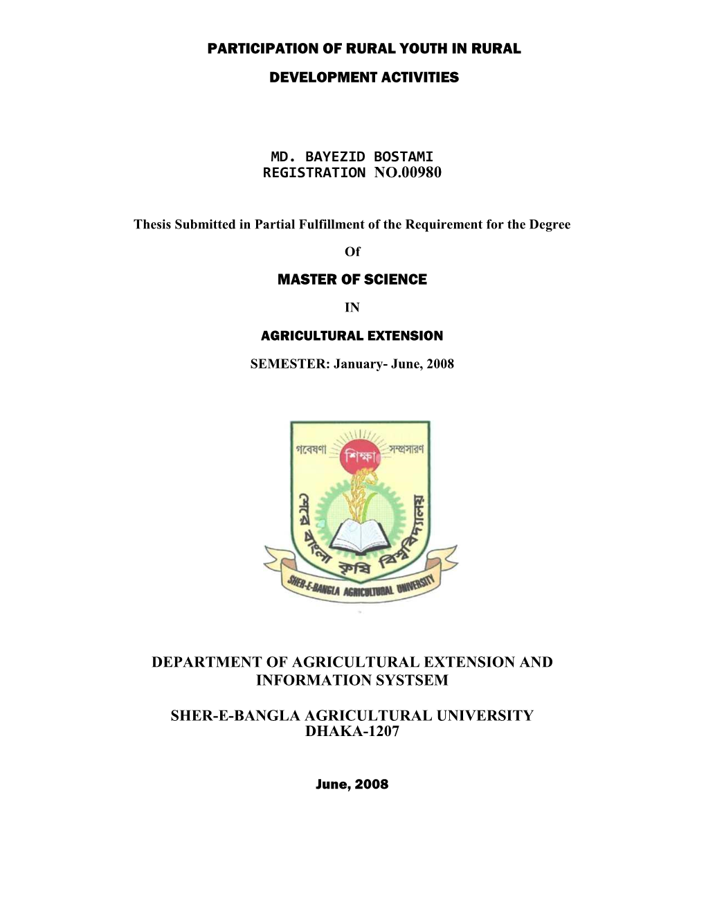 Participation of Rural Youth in Rural Development