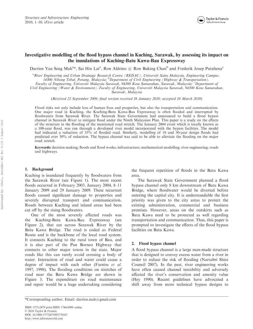 Investigative Modelling of the Flood Bypass Channel In