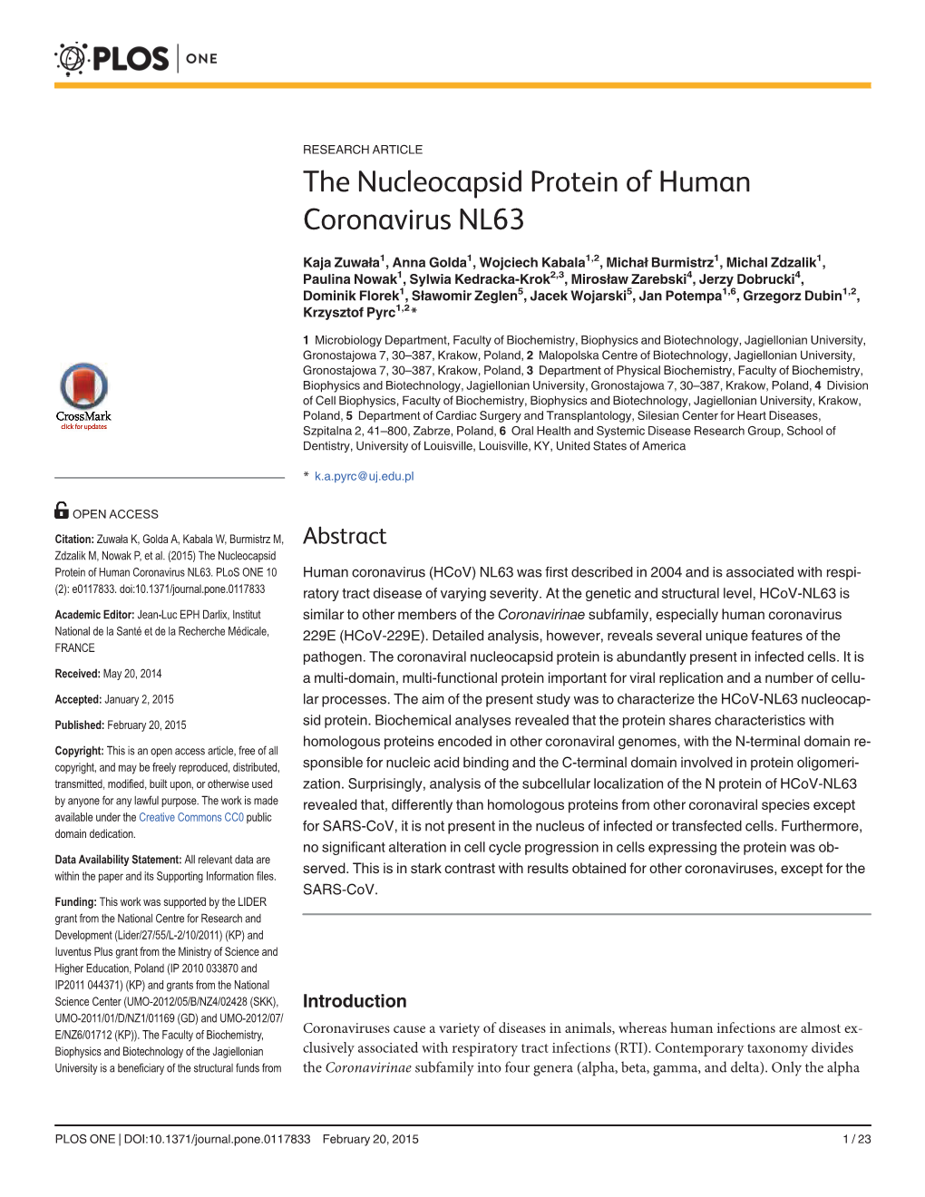 The Nucleocapsid Protein of Human Coronavirus NL63