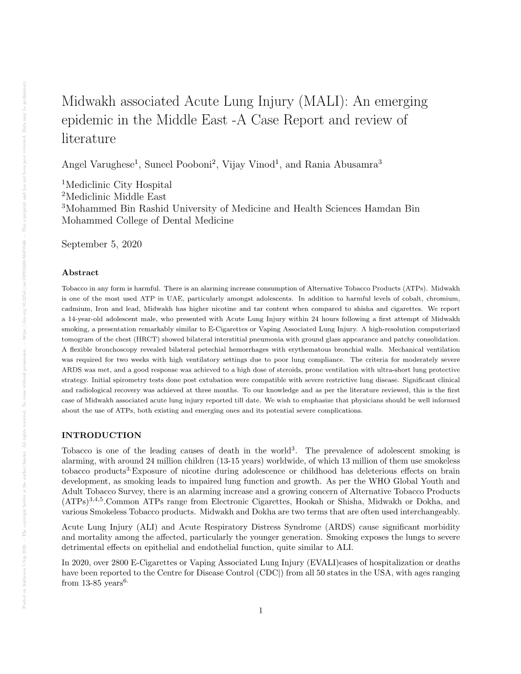 Midwakh Associated Acute Lung Injury