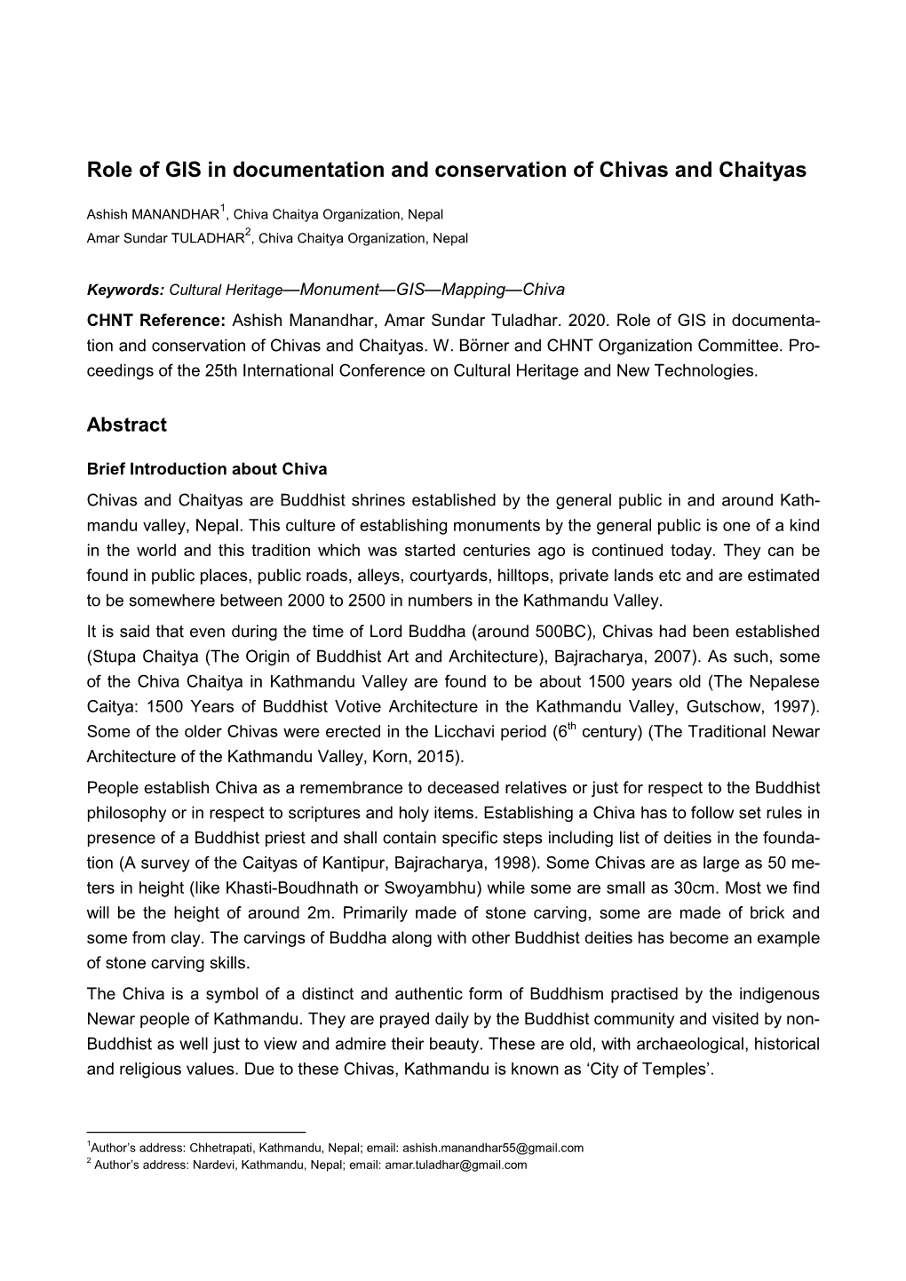 Role of GIS in Documentation and Conservation of Chivas and Chaityas