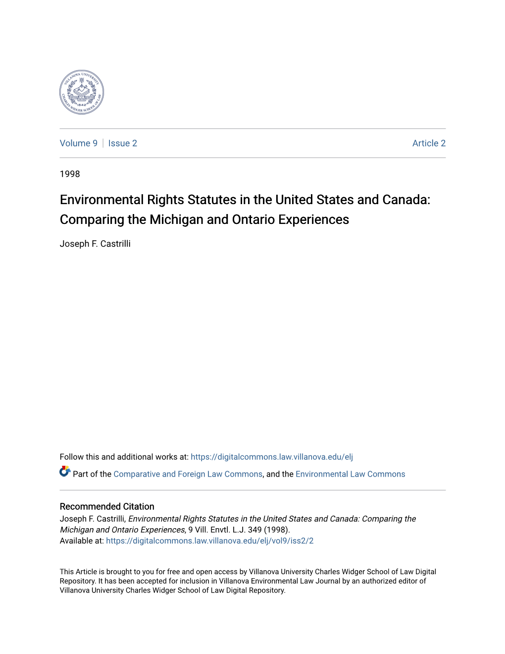 Environmental Rights Statutes in the United States and Canada: Comparing the Michigan and Ontario Experiences