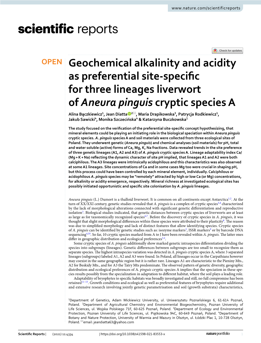 Geochemical Alkalinity and Acidity As Preferential Site-Specific for Three