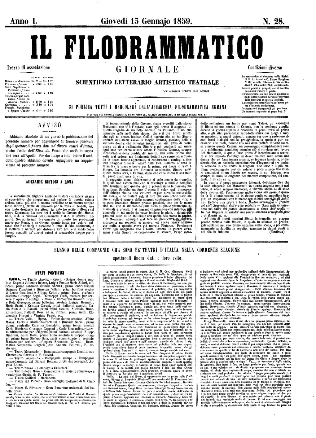 Anno I. Giovedì 15 Gennajo 1839. N. 2O. G I O R N A