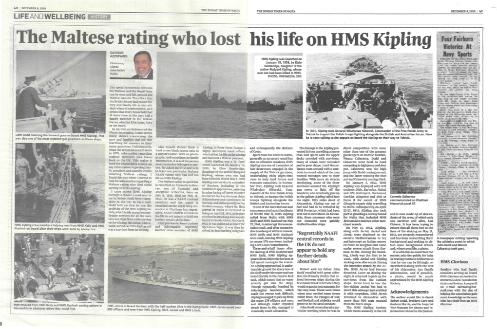 The Maltese Rating Who Lost His Life on HMS Kipling